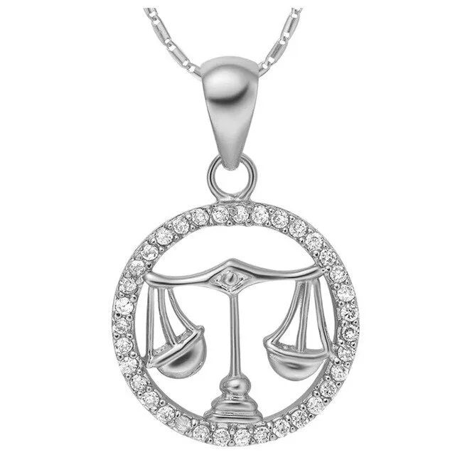 Astrology 12 Horoscope Zodiac Signs Constellation Silver Pendant Necklace