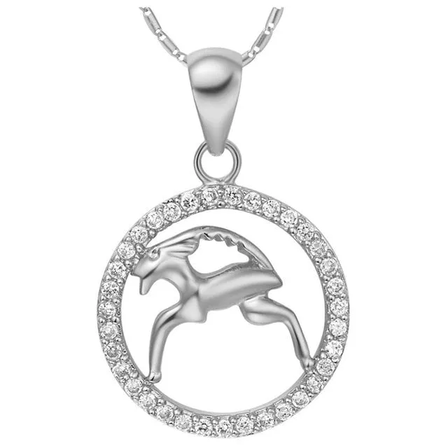 Astrology 12 Horoscope Zodiac Signs Constellation Silver Pendant Necklace