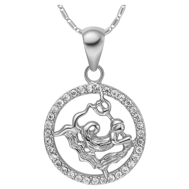 Astrology 12 Horoscope Zodiac Signs Constellation Silver Pendant Necklace
