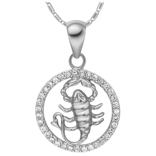 Astrology 12 Horoscope Zodiac Signs Constellation Silver Pendant Necklace