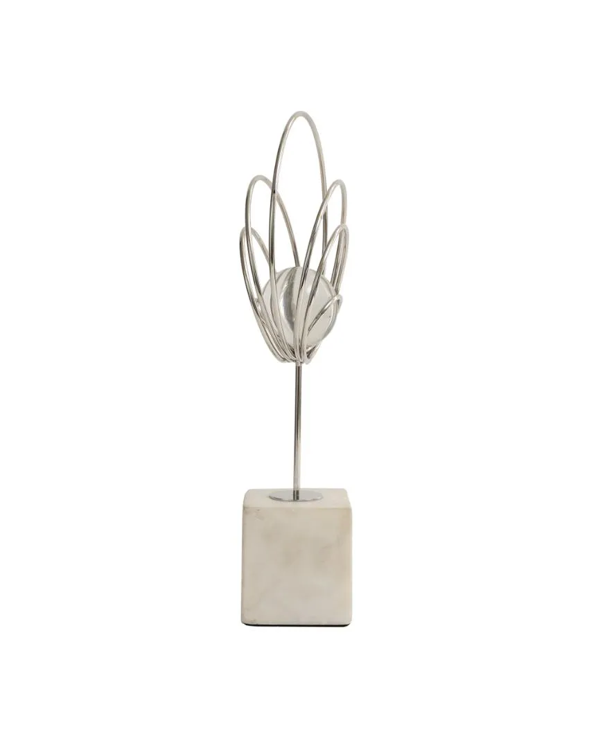 Aurora Silver Steel Rings Crystal Ball Sculpture | 7 x 6 x 14 inches