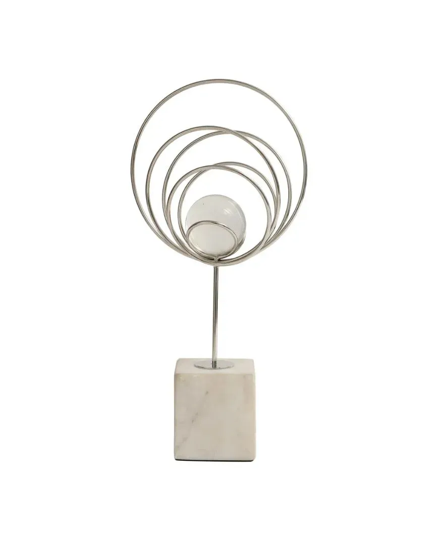 Aurora Silver Steel Rings Crystal Ball Sculpture | 7 x 6 x 14 inches