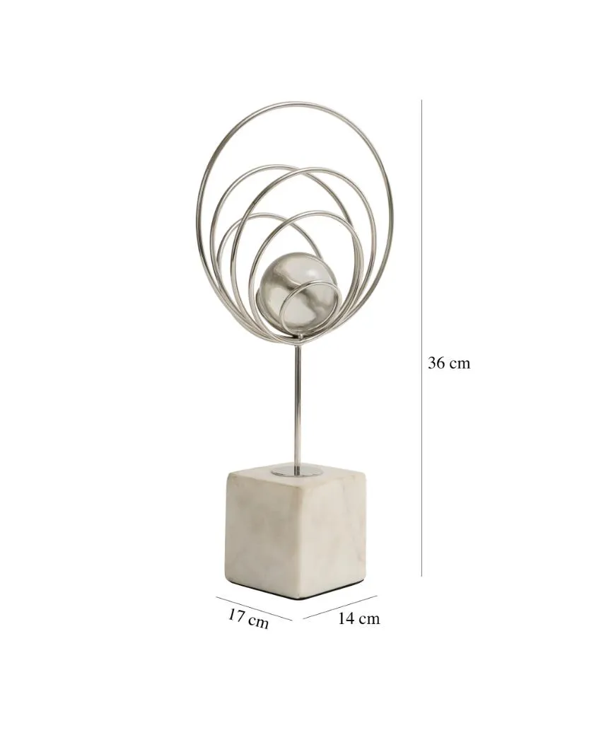 Aurora Silver Steel Rings Crystal Ball Sculpture | 7 x 6 x 14 inches