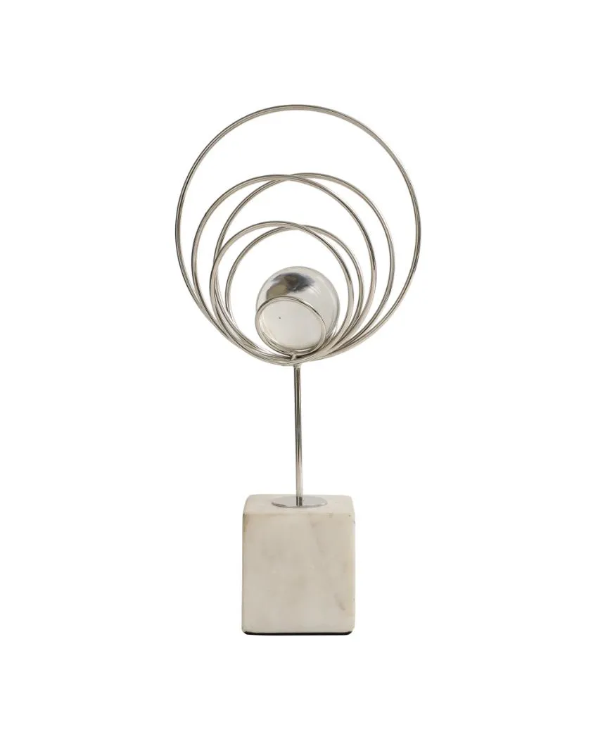 Aurora Silver Steel Rings Crystal Ball Sculpture | 7 x 6 x 14 inches