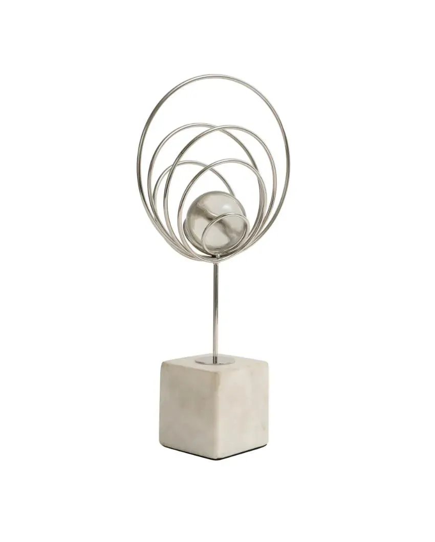 Aurora Silver Steel Rings Crystal Ball Sculpture | 7 x 6 x 14 inches