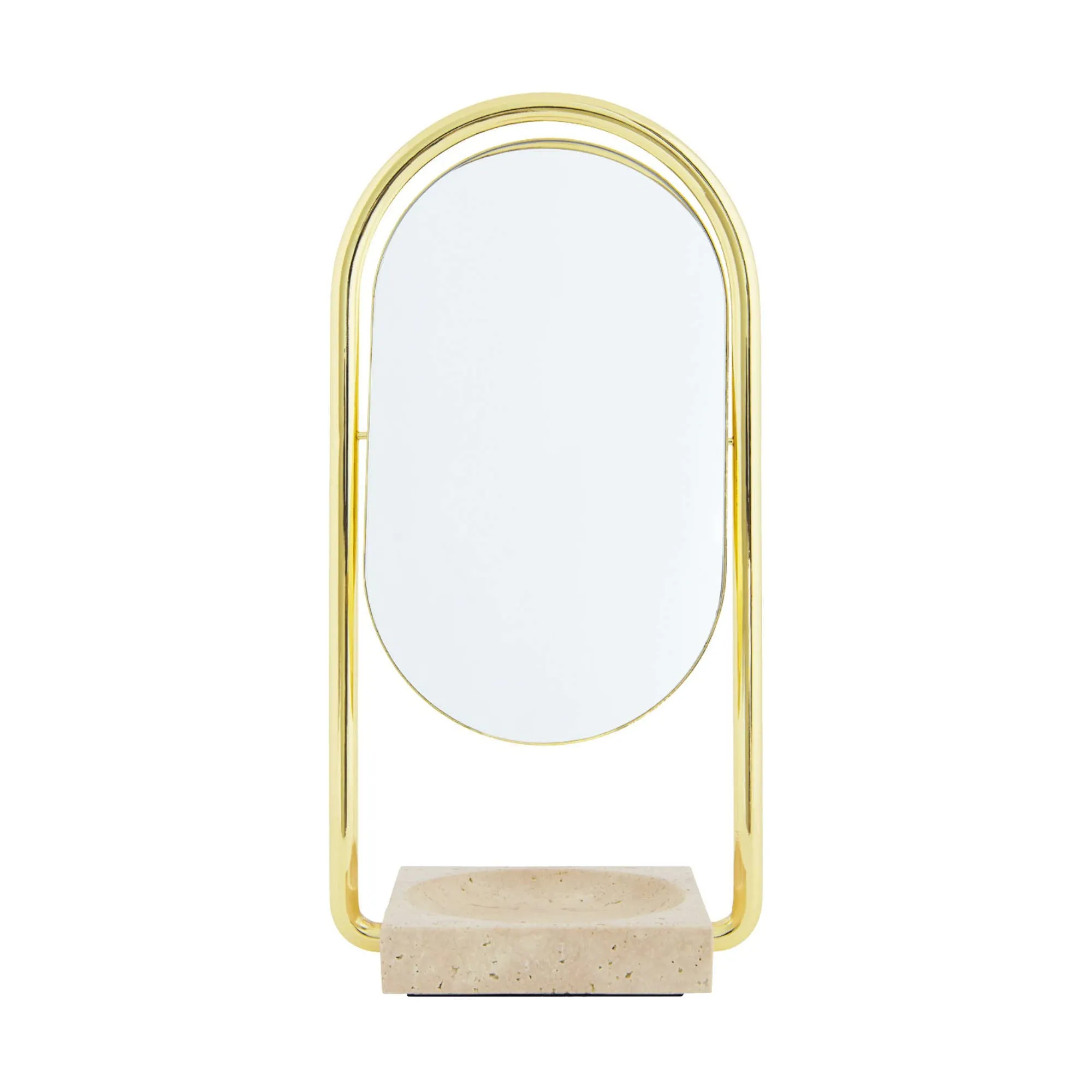 Aytm Angui Makeup Mirror, gold/travertine marble