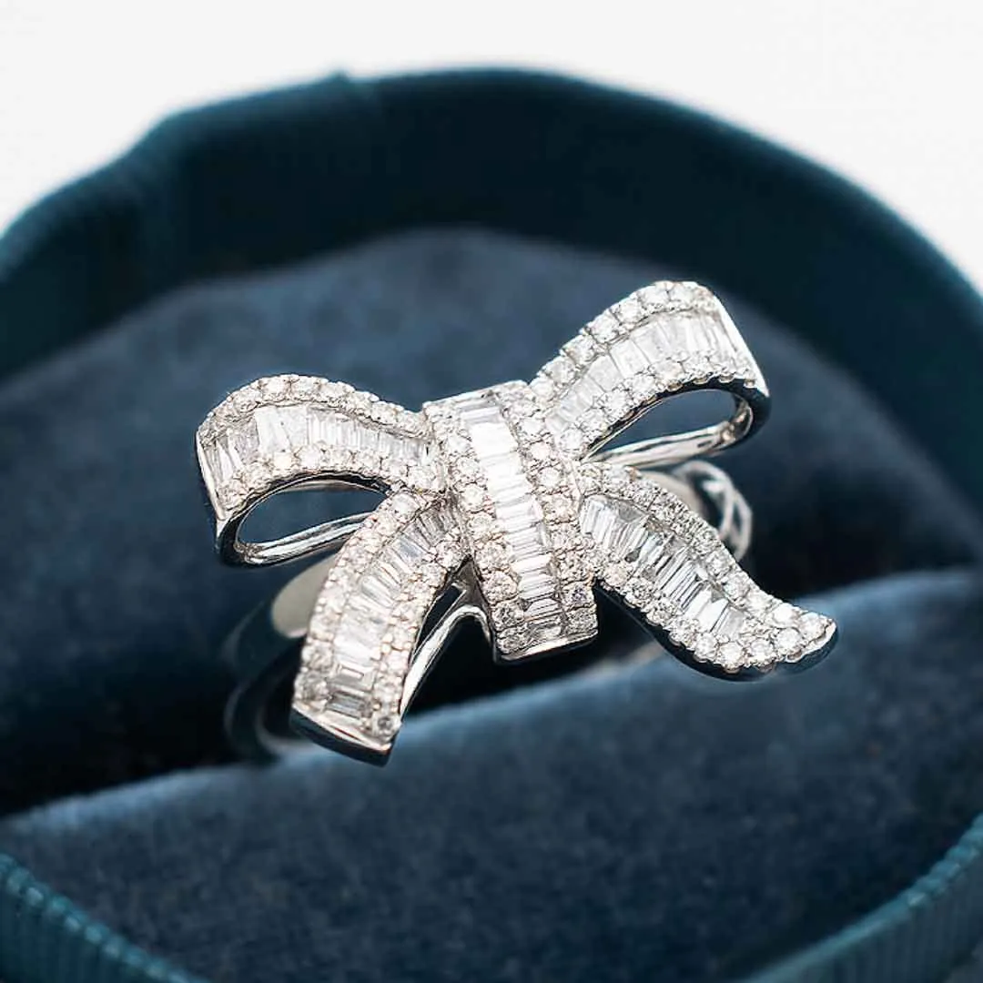 Baguette Diamond Engagement Ring Ribbon Design