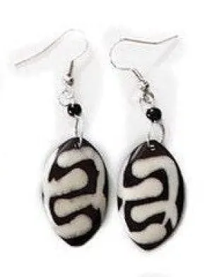 Batik Bone Earrings, Abstract Oval | Kenyan Dangle and Drop Earrings | Tribal & Ethnic | Afrocentric | Nile Valley Jewelry