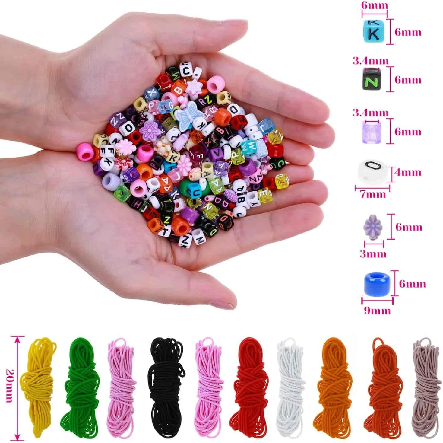 Bead Bracelet Making Kit,  Bead Friendship Bracelets Kit with Pony Beads Letter Beads Charm Beads and Elastic String for Bracelet and Jewelry Making Rainbow Colors