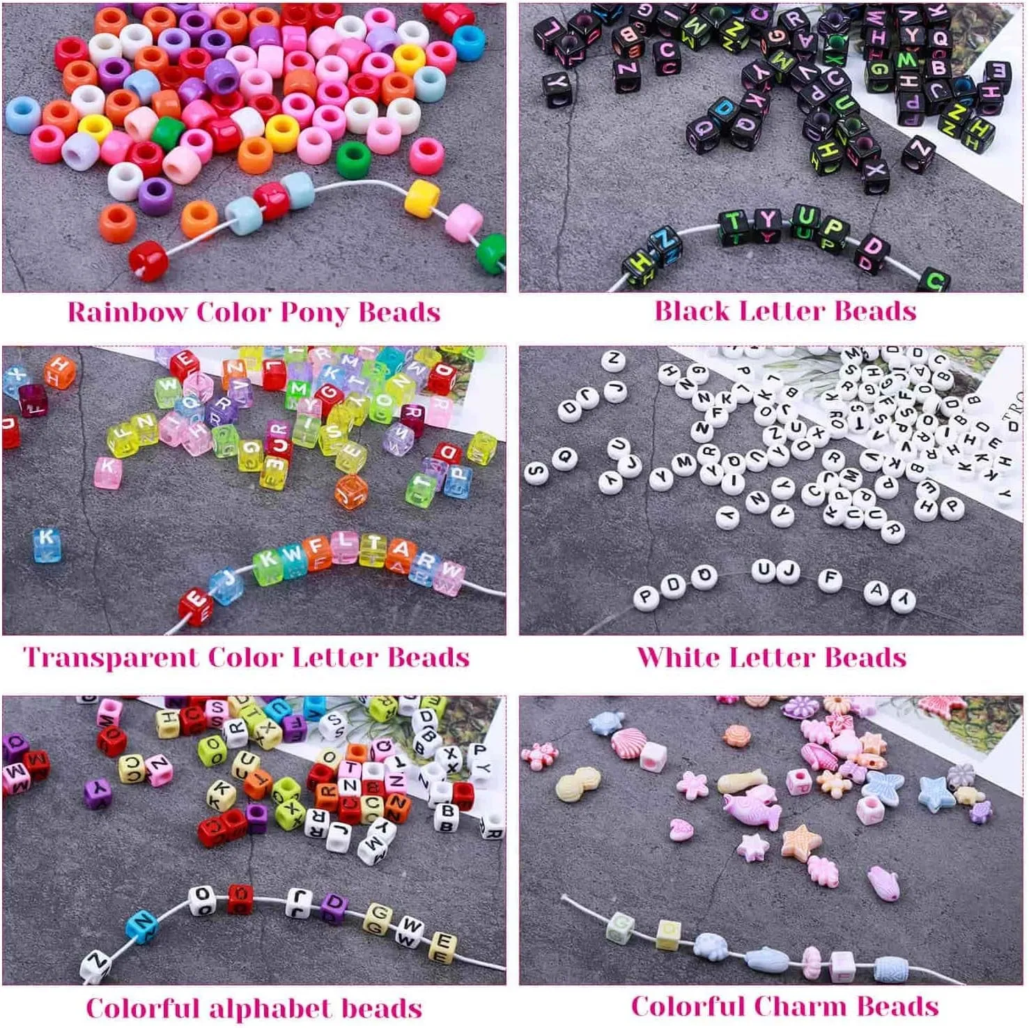 Bead Bracelet Making Kit,  Bead Friendship Bracelets Kit with Pony Beads Letter Beads Charm Beads and Elastic String for Bracelet and Jewelry Making Rainbow Colors