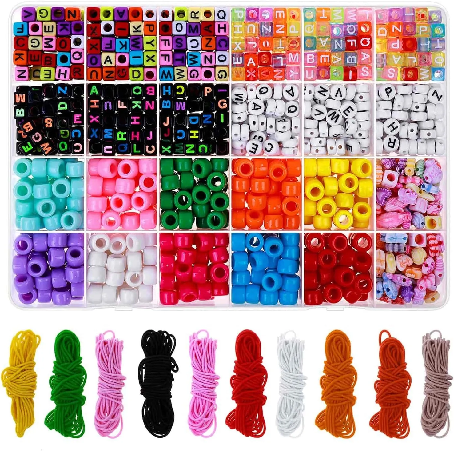 Bead Bracelet Making Kit,  Bead Friendship Bracelets Kit with Pony Beads Letter Beads Charm Beads and Elastic String for Bracelet and Jewelry Making Rainbow Colors