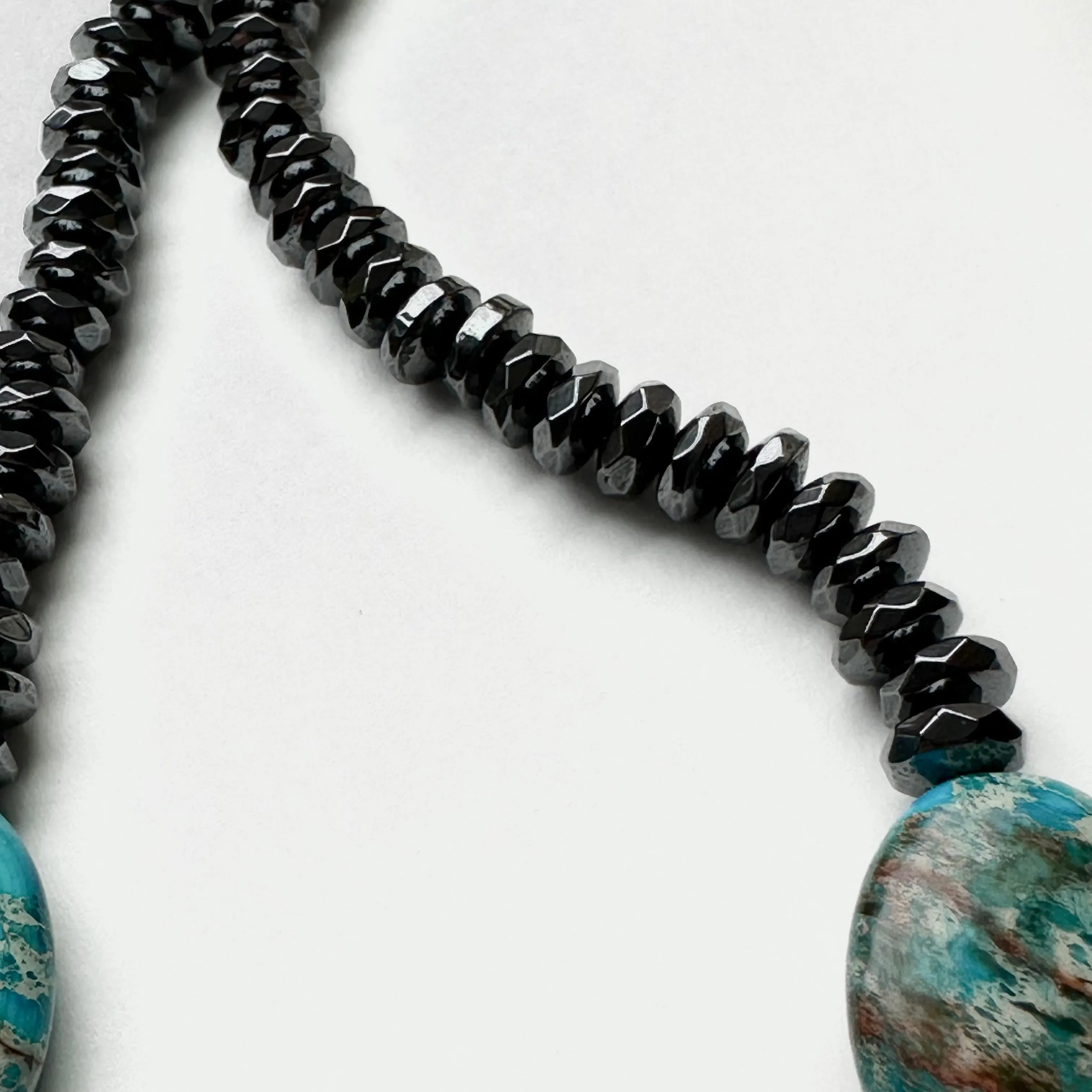 Beaded Turquoise Black and Silver Necklace