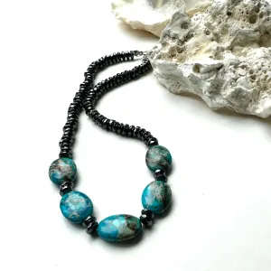 Beaded Turquoise Black and Silver Necklace