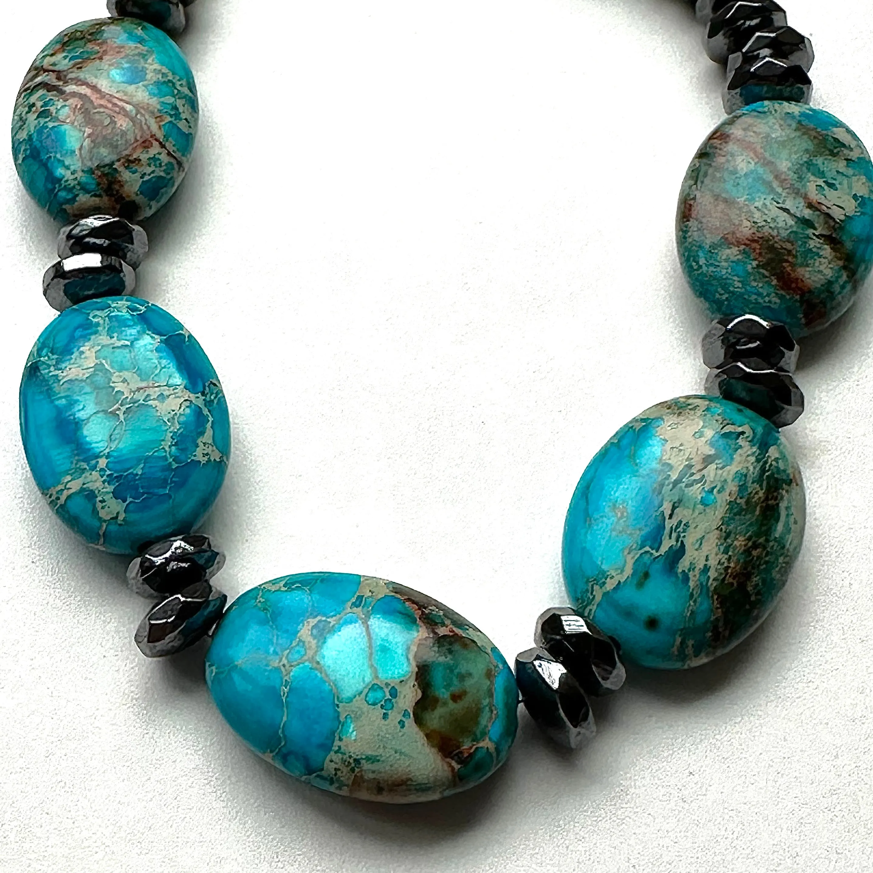 Beaded Turquoise Black and Silver Necklace