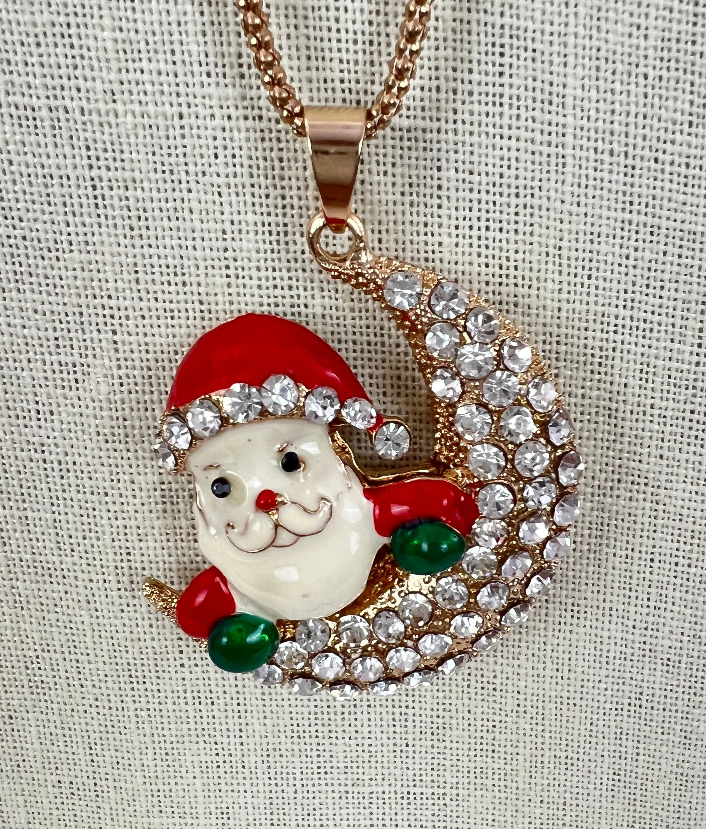 Betsey Johnson Sparkling Santa Claus Rhinestone Christmas Pendant Necklace 30"
