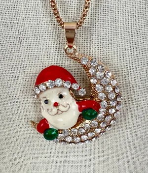 Betsey Johnson Sparkling Santa Claus Rhinestone Christmas Pendant Necklace 30"