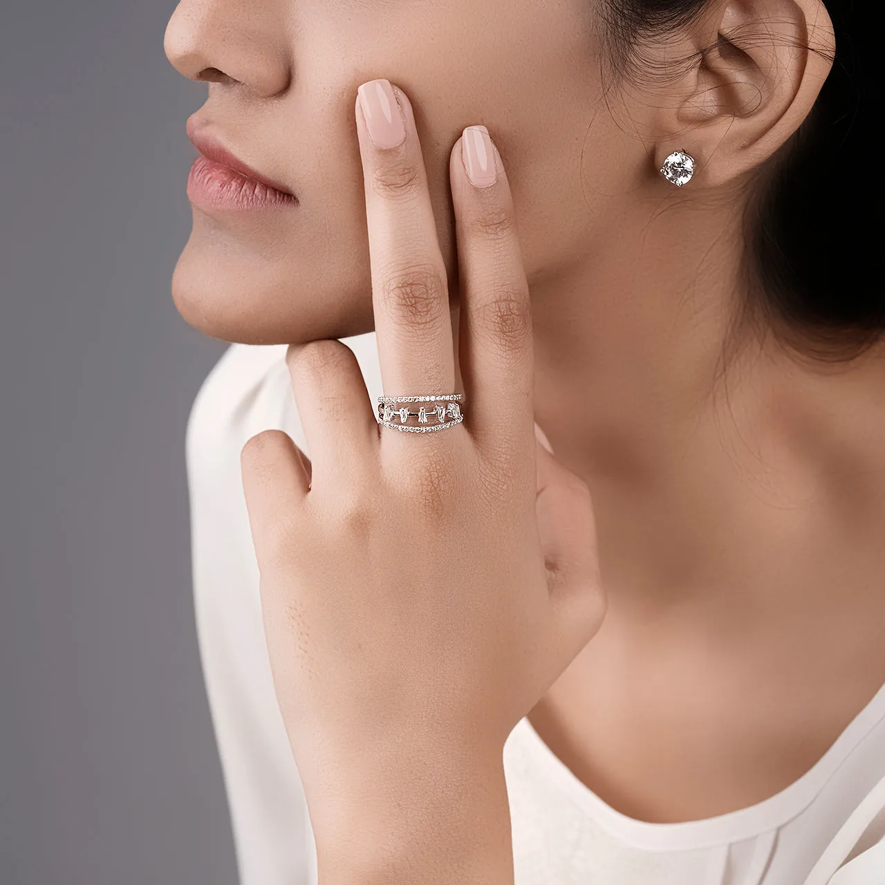 Between The Lines Swarovski Ring - 930 Recycled Silver
