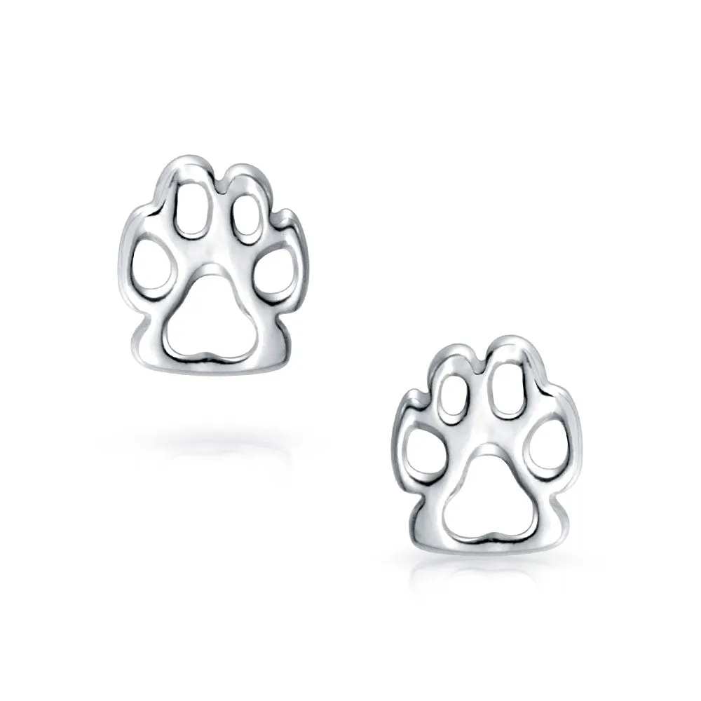 BFF Animal Lover Paw Print Stud Earrings for Pet Dog Cat in Sterling Silver