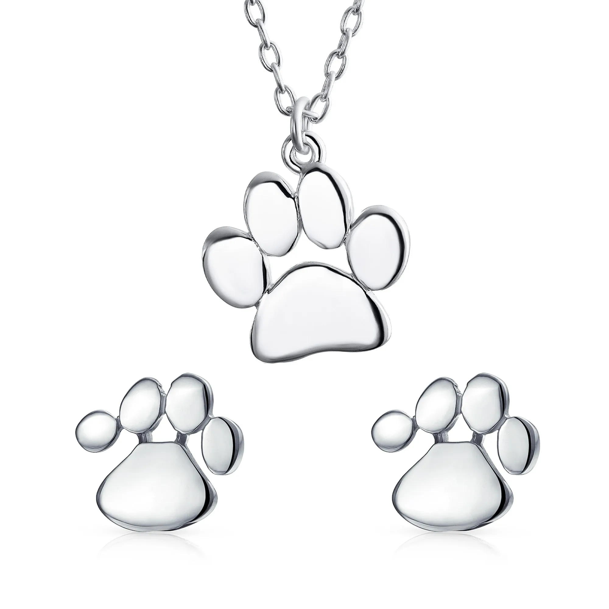 BFF Animal Lover Pet Dog Cat Paw Print Stud Earrings Gold Plated Sterling Silver