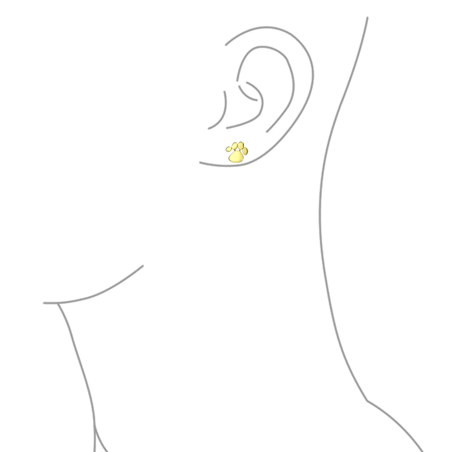 BFF Animal Lover Pet Dog Cat Paw Print Stud Earrings Gold Plated Sterling Silver