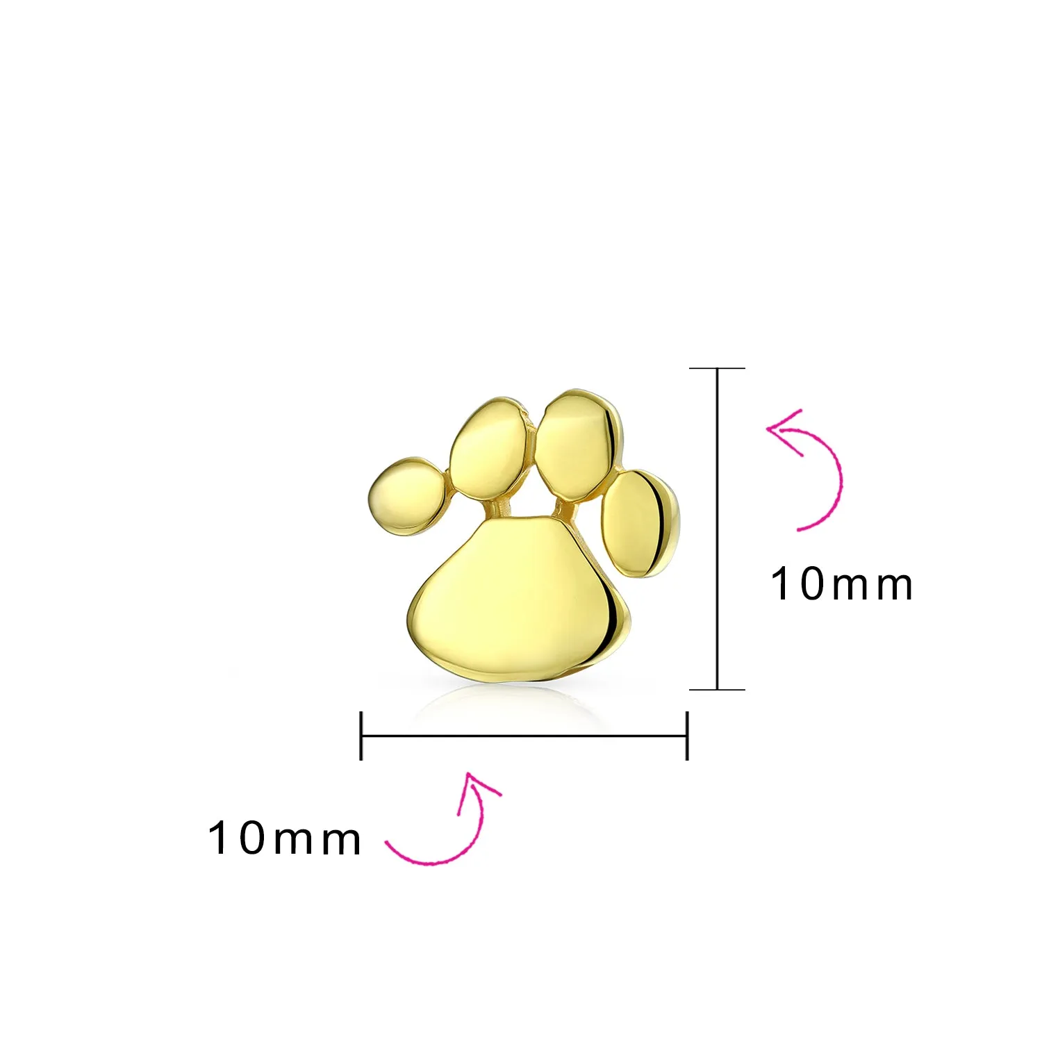 BFF Animal Lover Pet Dog Cat Paw Print Stud Earrings Gold Plated Sterling Silver