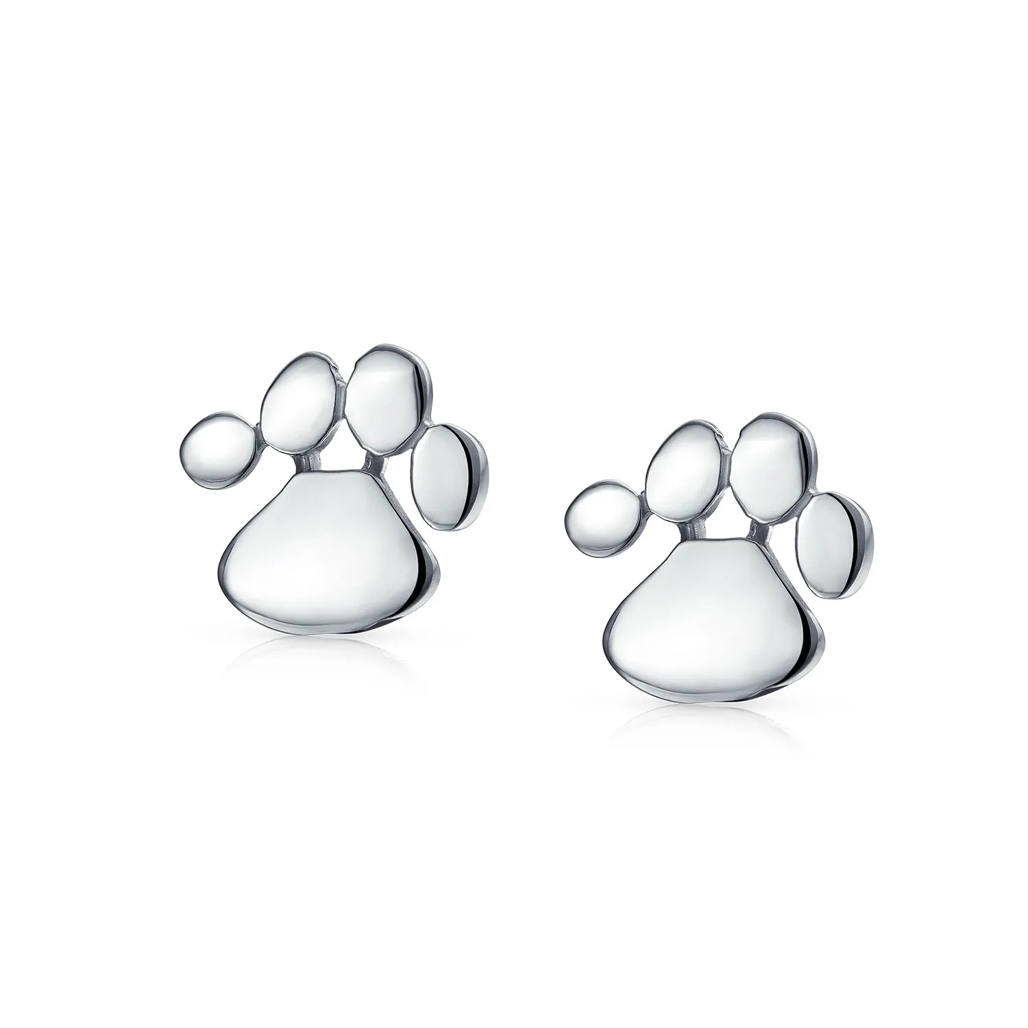 BFF Animal Lover Pet Dog Cat Paw Print Stud Earrings Gold Plated Sterling Silver