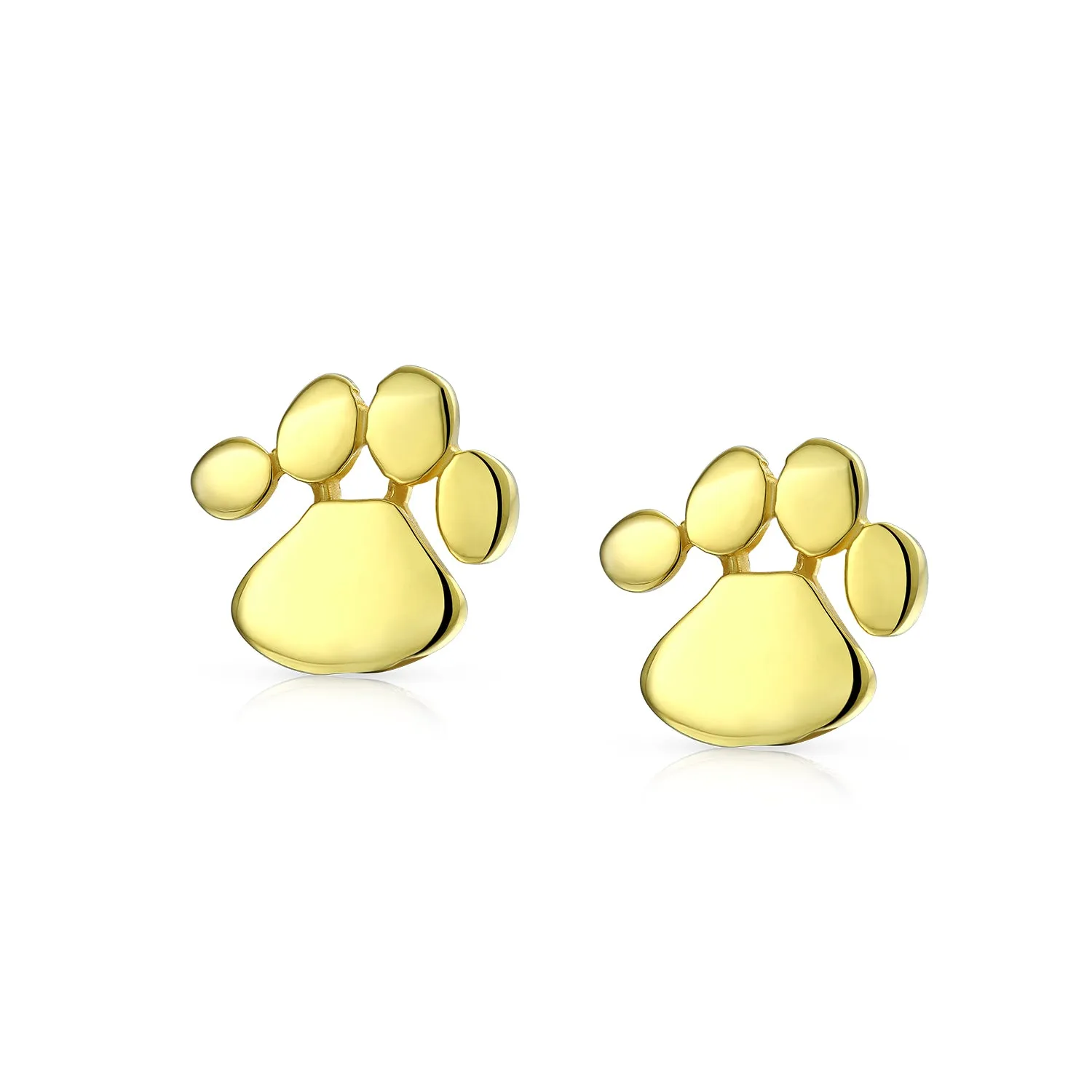 BFF Animal Lover Pet Dog Cat Paw Print Stud Earrings Gold Plated Sterling Silver