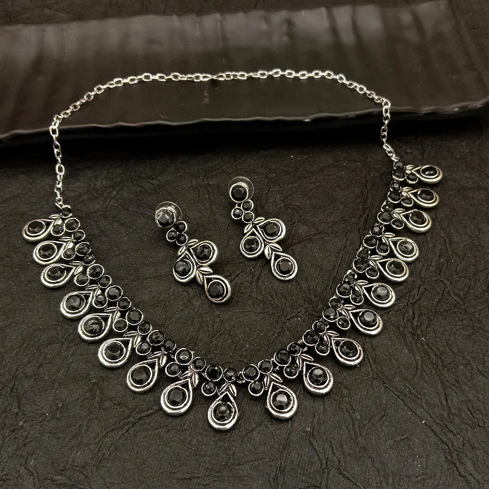 Bhavi Jewel Oxidised Plated Crystal Stone Necklace Set