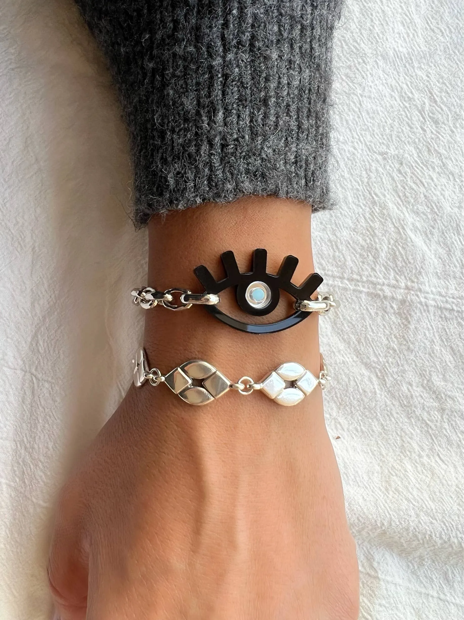 Black Evil Eye Bracelet Stainless Steel Protection - Made in Greece
