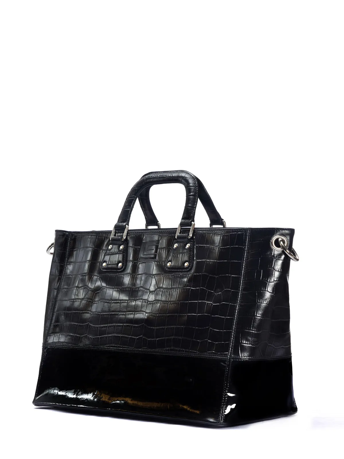 Black Leather Patent Shopping Bag