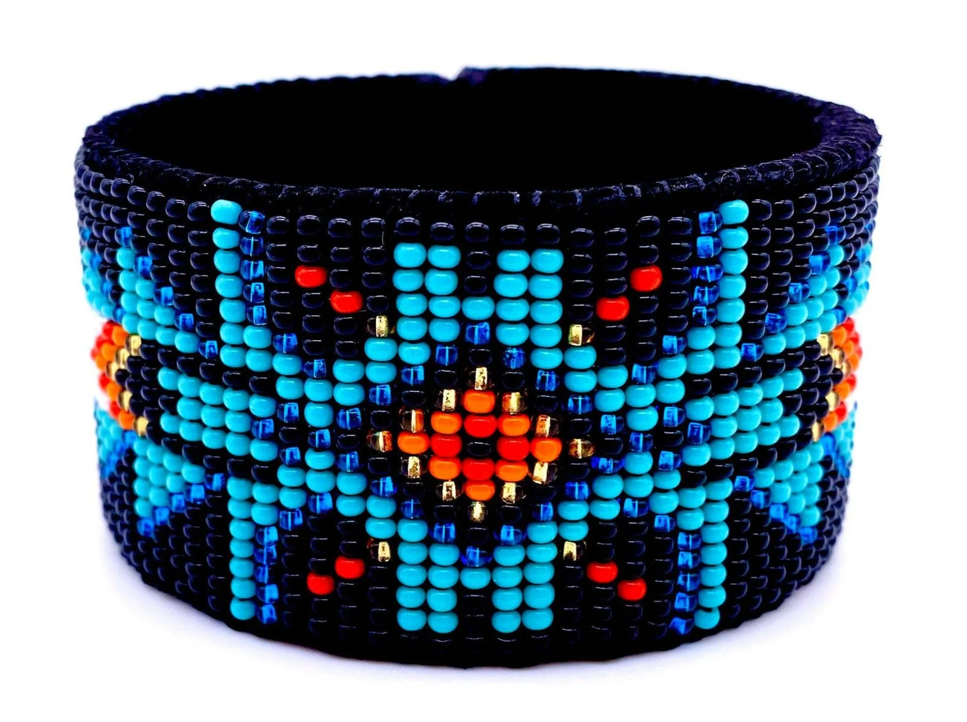 Black Native Leather Cuff Bracelet (L)