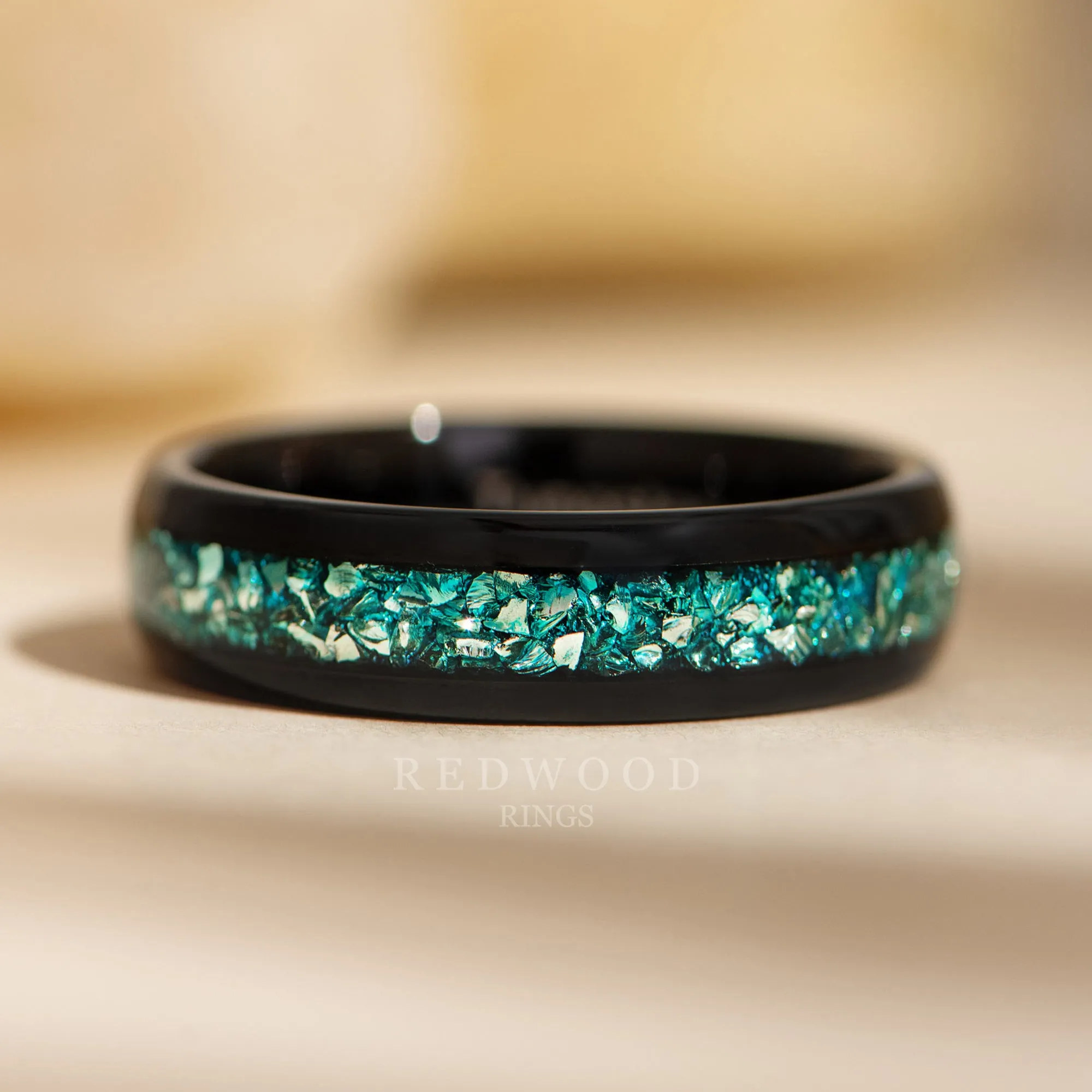 Black Tungsten Ring with Blue Lab-Created Aquamarine - 6MM