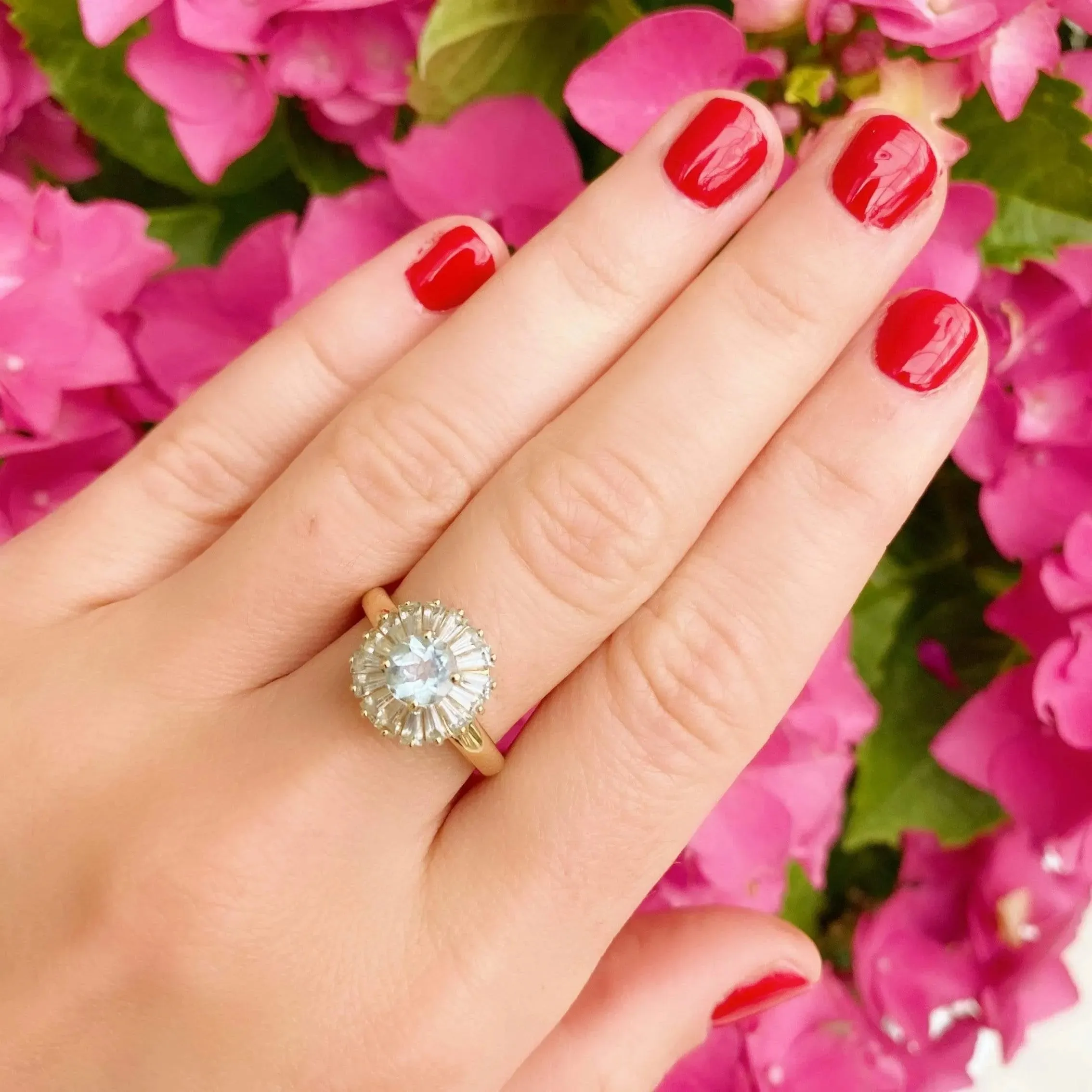 Blue Aquamarine Flower 9ct Gold Ring