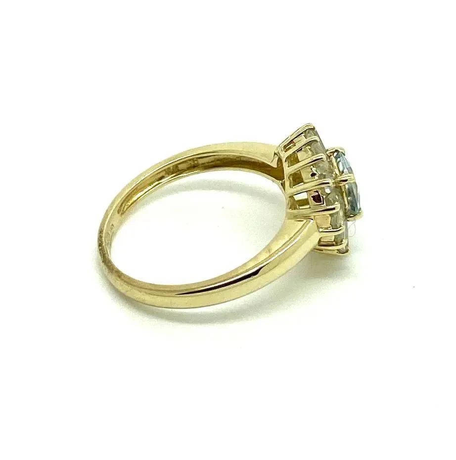 Blue Aquamarine Flower 9ct Gold Ring