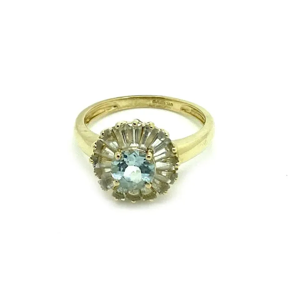 Blue Aquamarine Flower 9ct Gold Ring