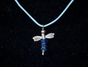Blue Sea Glass Dragonfly Necklace