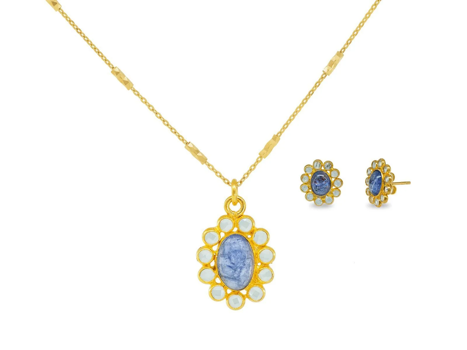 Blue Tanzanite & Crystals Necklace and Earrings Se