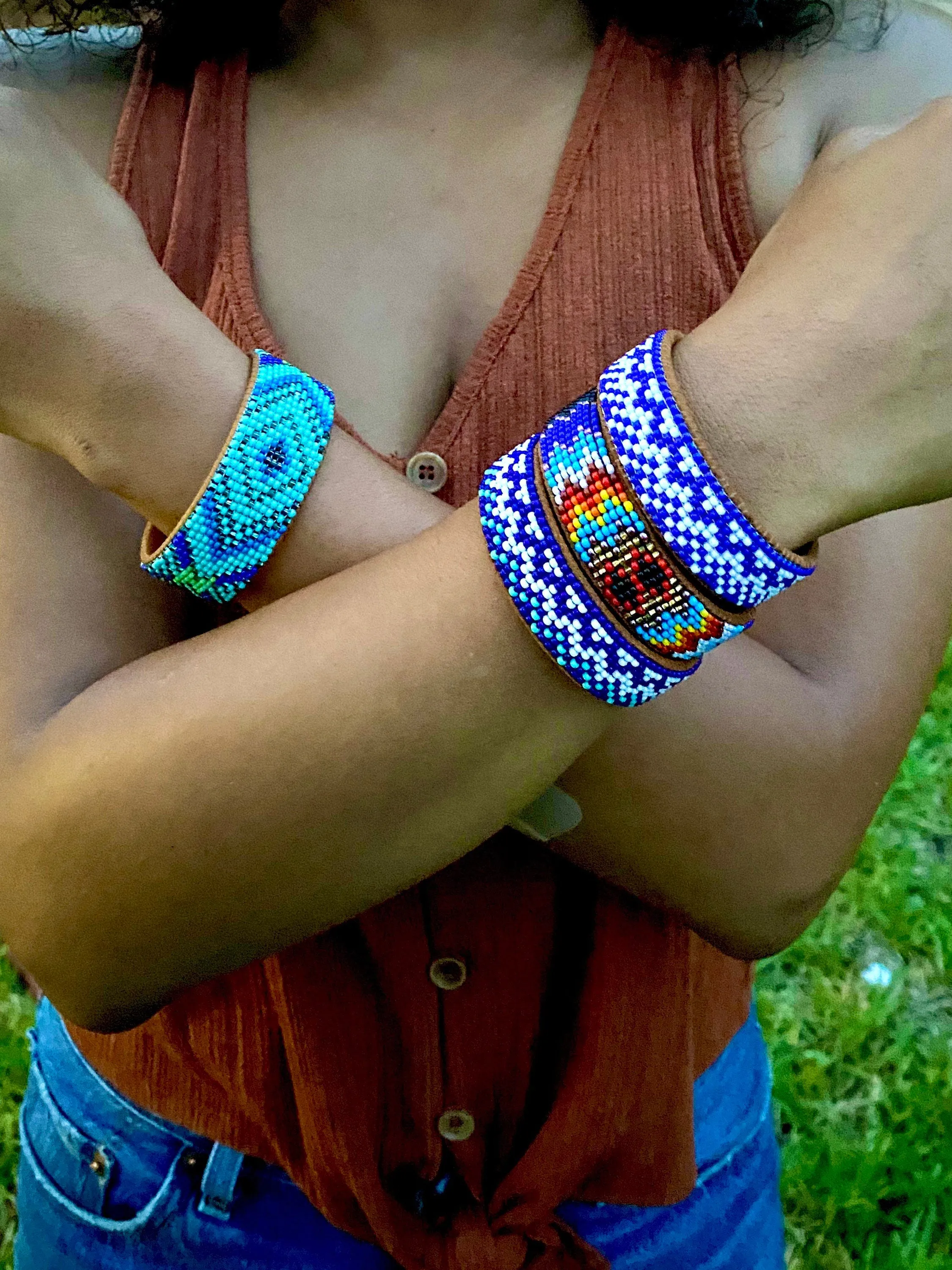 Blue/Turquoise Leather Cuff Bracelet (M)