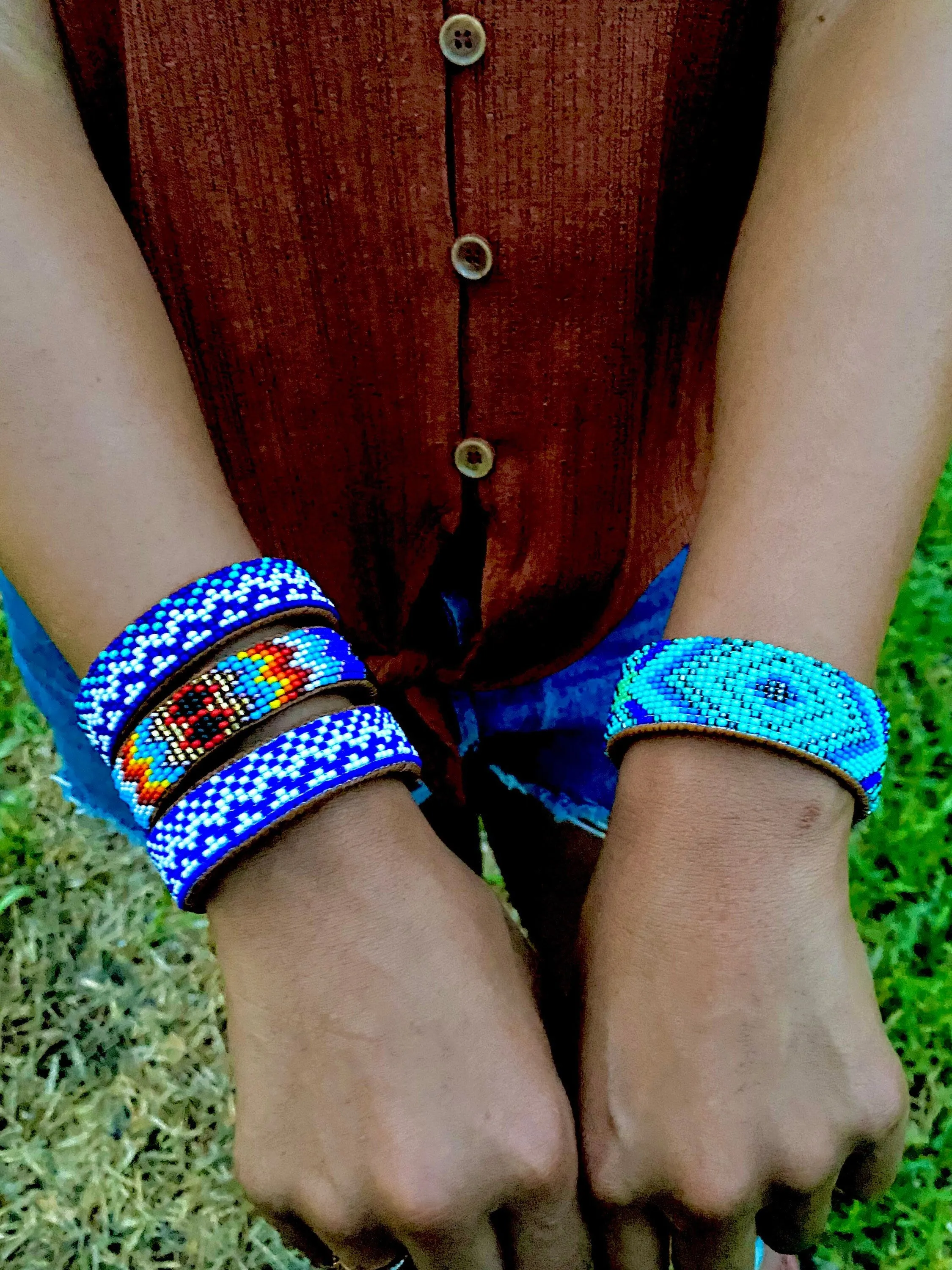 Blue/Turquoise Leather Cuff Bracelet (M)