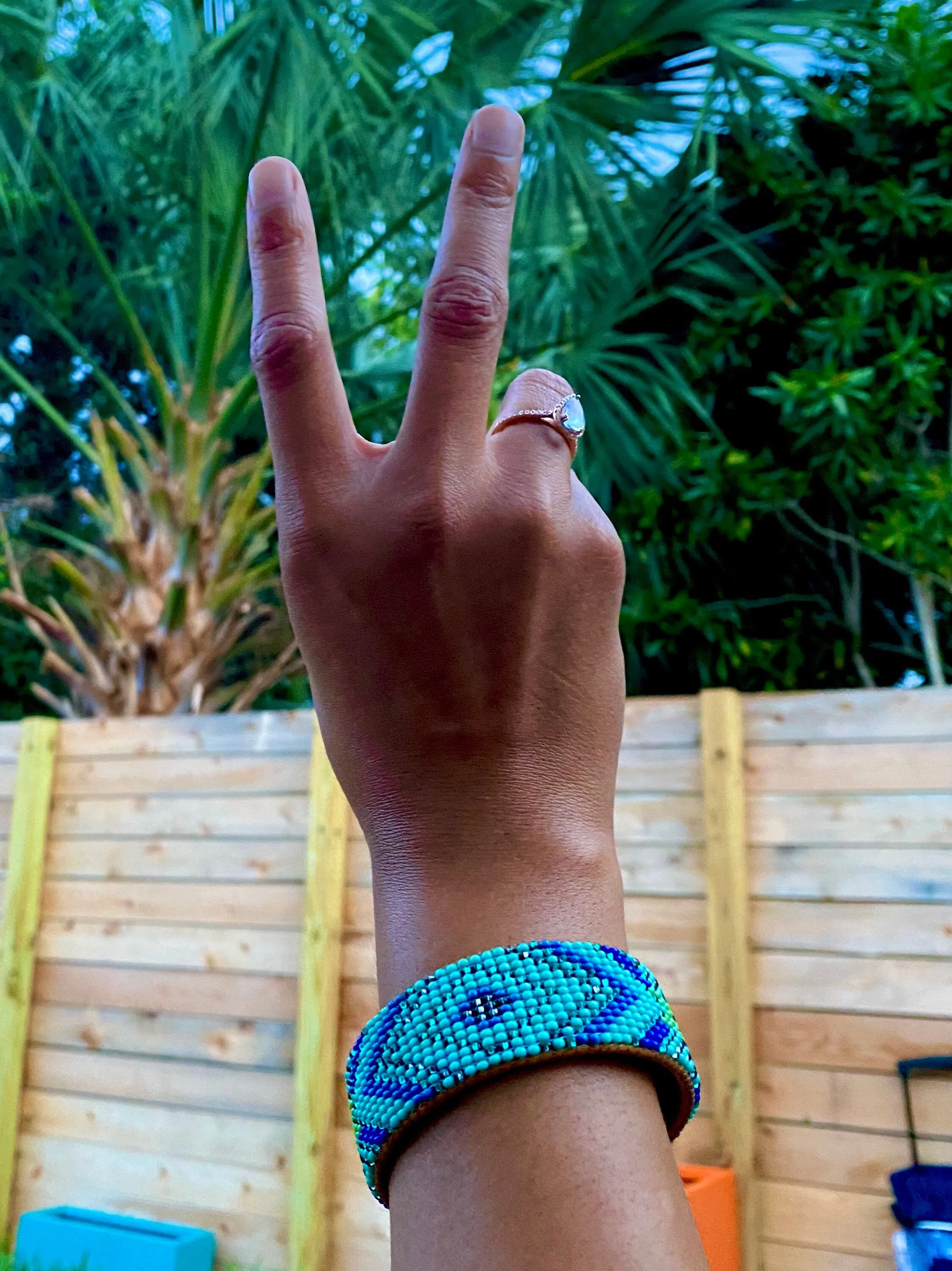 Blue/Turquoise Leather Cuff Bracelet (M)