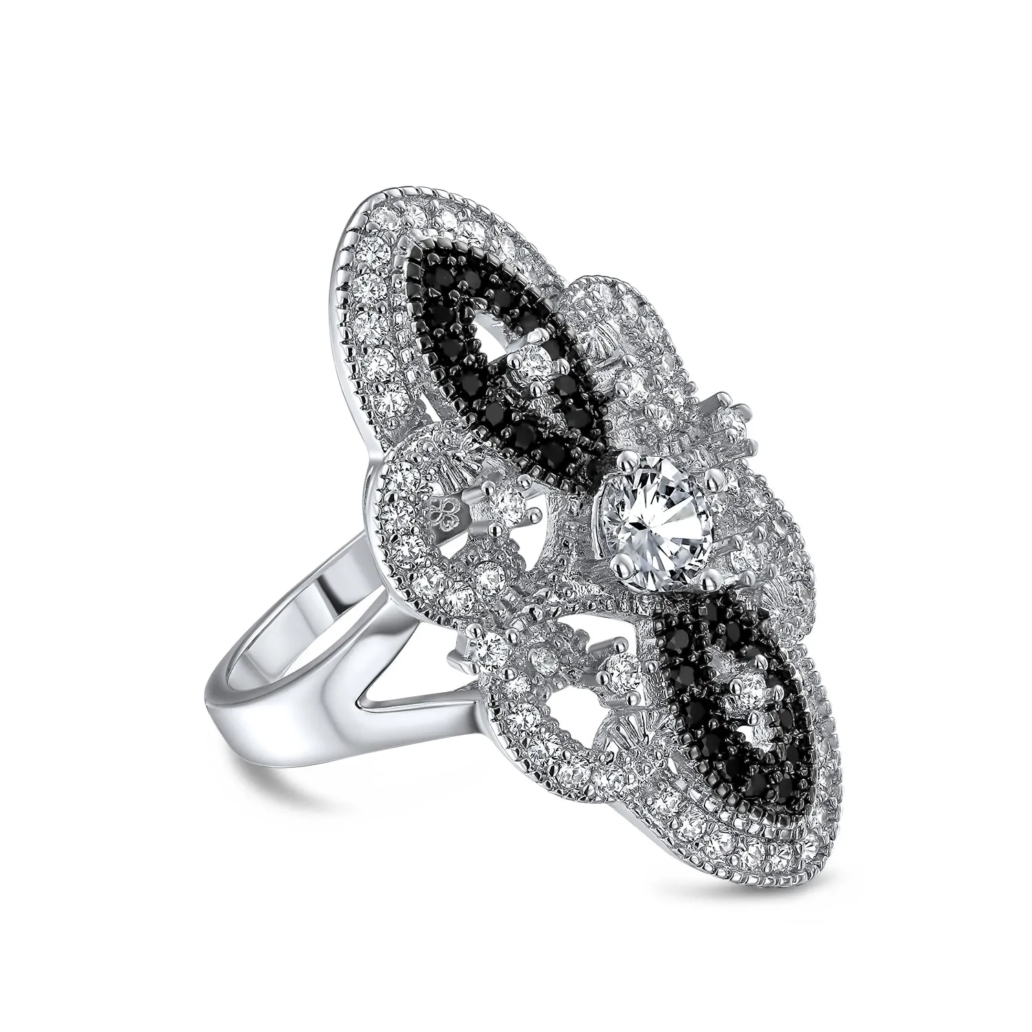 Boho Vintage Blue CZ Filigree Cocktail Statement Ring Silver Plated Brass