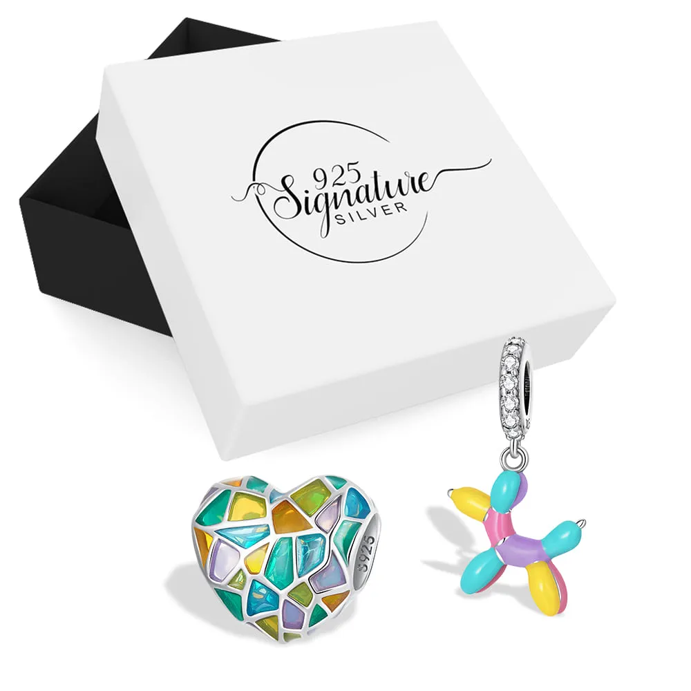 Boxed Solid 925 Sterling Silver Colour Blast Charms Set
