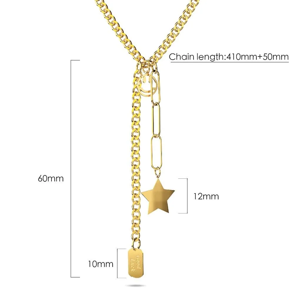 Boxed Star Tag Necklace with Ball Stud Earrings in Gold