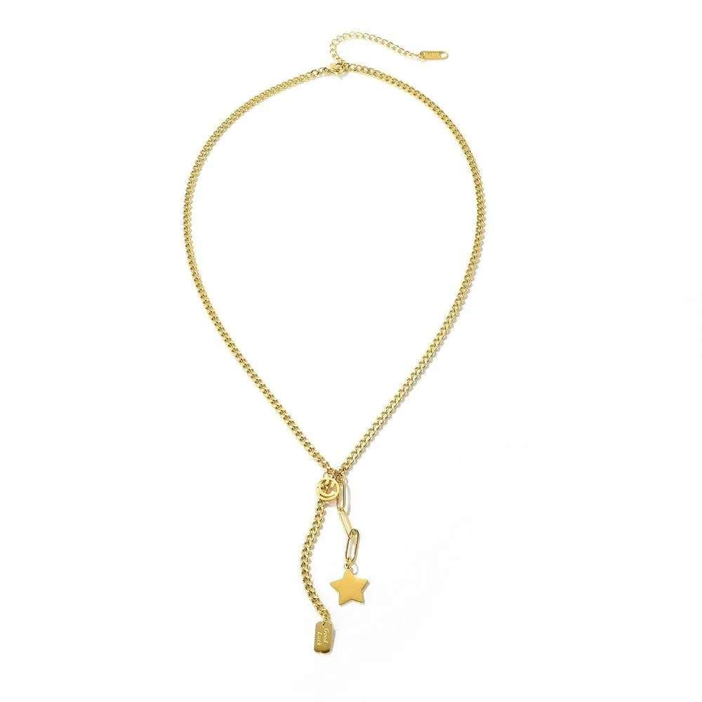 Boxed Star Tag Necklace with Ball Stud Earrings in Gold