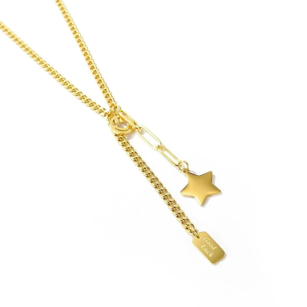 Boxed Star Tag Necklace with Ball Stud Earrings in Gold