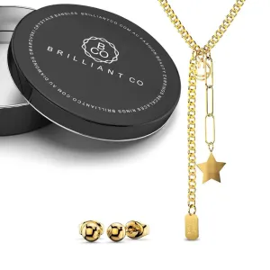Boxed Star Tag Necklace with Ball Stud Earrings in Gold