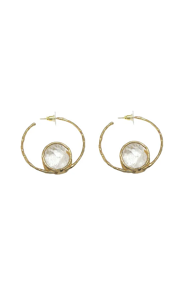 Brass Circle Holding Clear Crystal Earrings