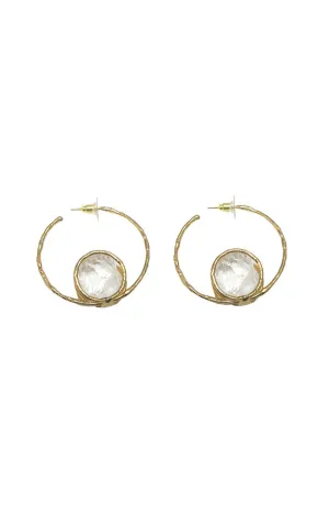 Brass Circle Holding Clear Crystal Earrings