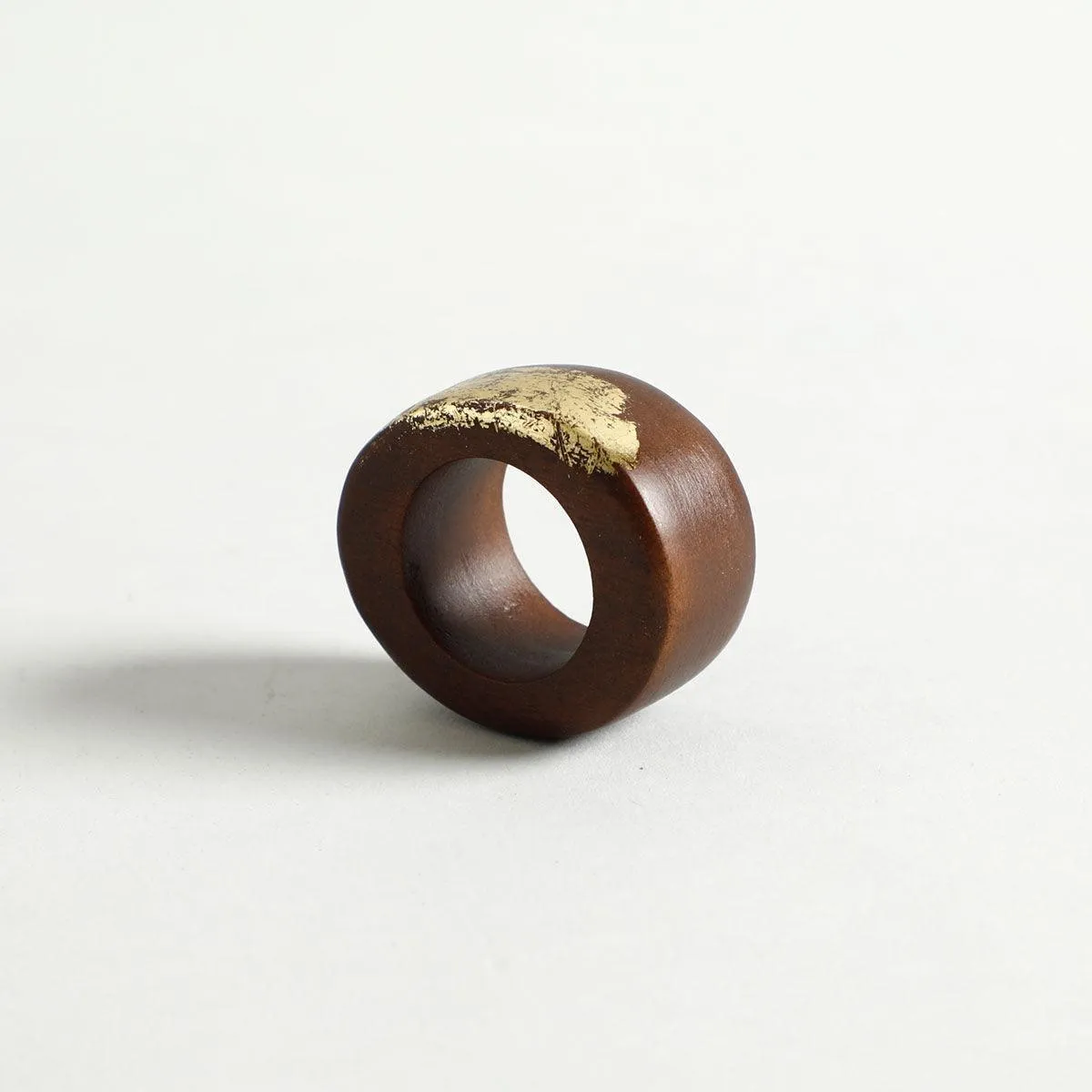 Brown & Gold Wooden Tadeo Napkin Ring Set Of 4 For Home Decor