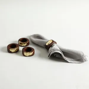 Brown & Gold Wooden Tadeo Napkin Ring Set Of 4 For Home Decor
